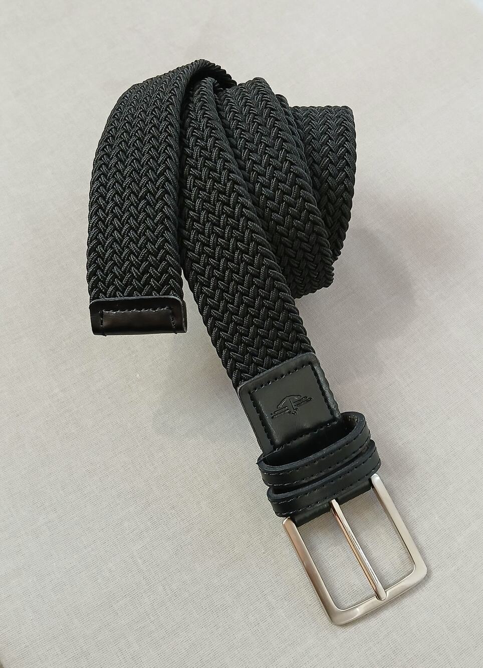 Dockers Black Stretch Belt XL (42-44) braided web faux leather silver buckle